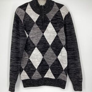 Carbon Men’s Sweater 100% Cotton 1/4 Zip Size M Grey/White Color